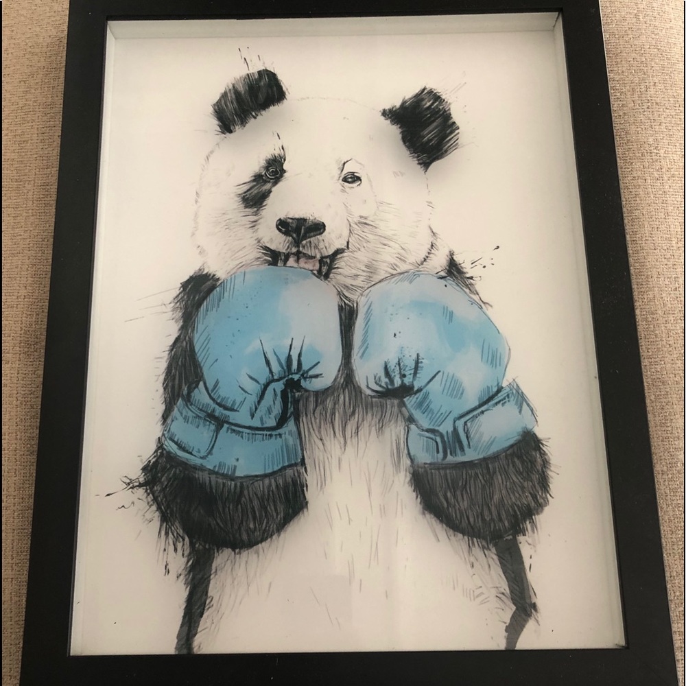 Boxing panda picture in black frame